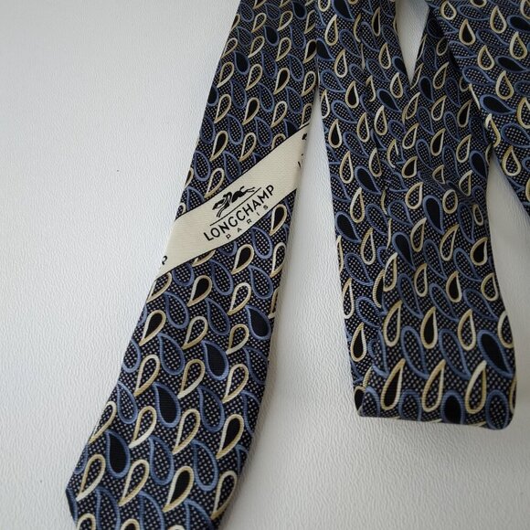 Longchamp Paris Silk Blue Necktie Made in Italy - Picture 3 of 8